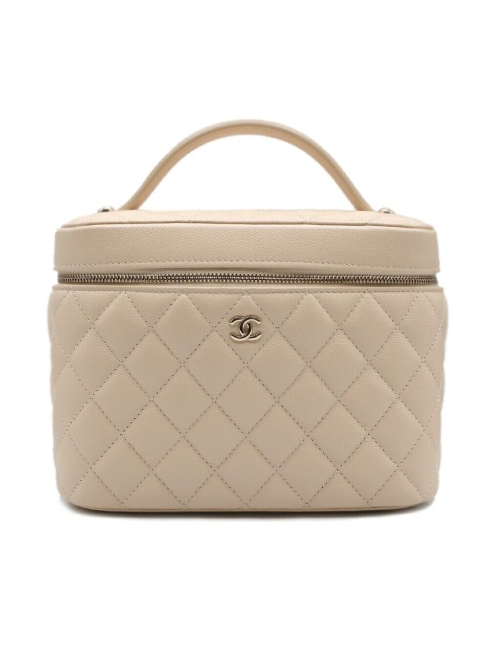 Chanel Vanity Beige Gold Caviar Leather CC Logo Makeup Pouch